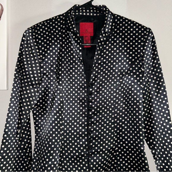 JS Collections Black Long Sleeve Button Down Shirt with Mandarin Collar - Picture 1 of 4